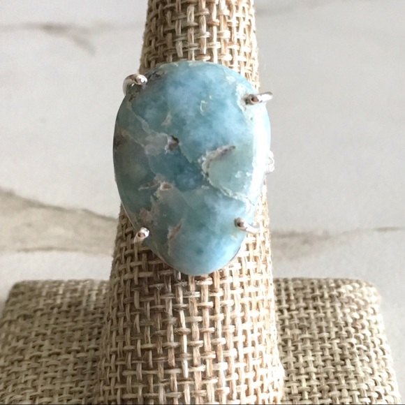 Handmade Jewelry - Natural Larimar Stone Ring Size 7.25 - 7.5
